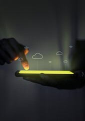 Hologram projector screen background, with cloud system technology