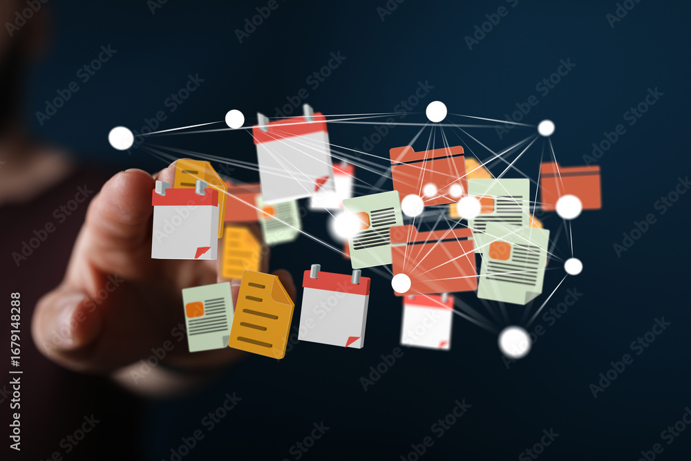 Poster organize your documents and appointments. streamline workflow with digital calendar and file managem