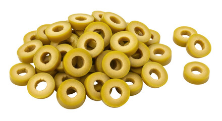 Isolated sliced green olives pile