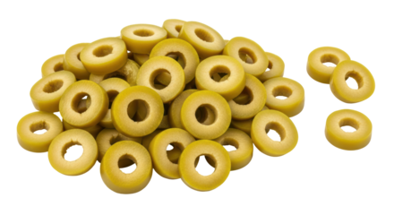 Isolated sliced green olives pile