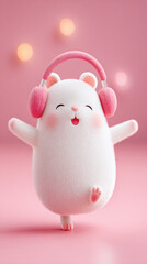 Hamster, A cartoon hamster wearing headphones dances joyfully to music, showcasing a fun and lively atmosphere.
