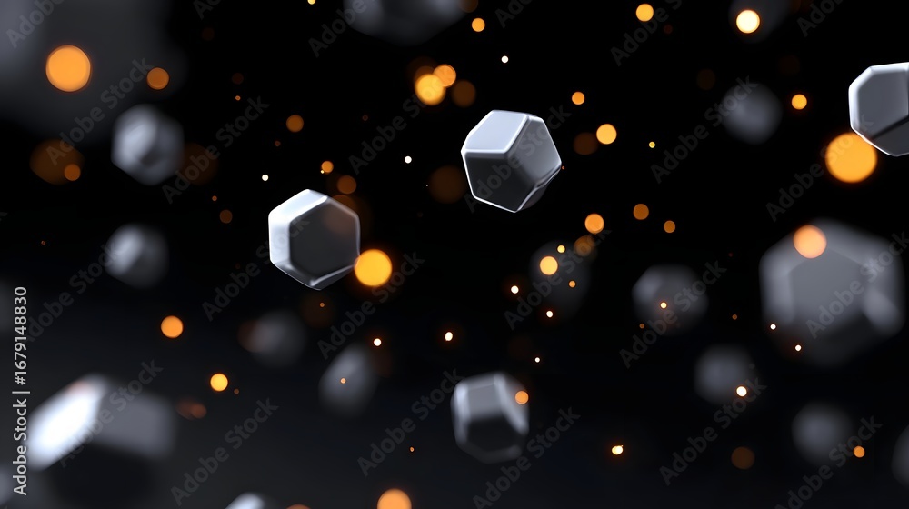Aufkleber an abstract, mesmerizing composition of floating, faceted crystal-like shapes in a dark, mysterious 