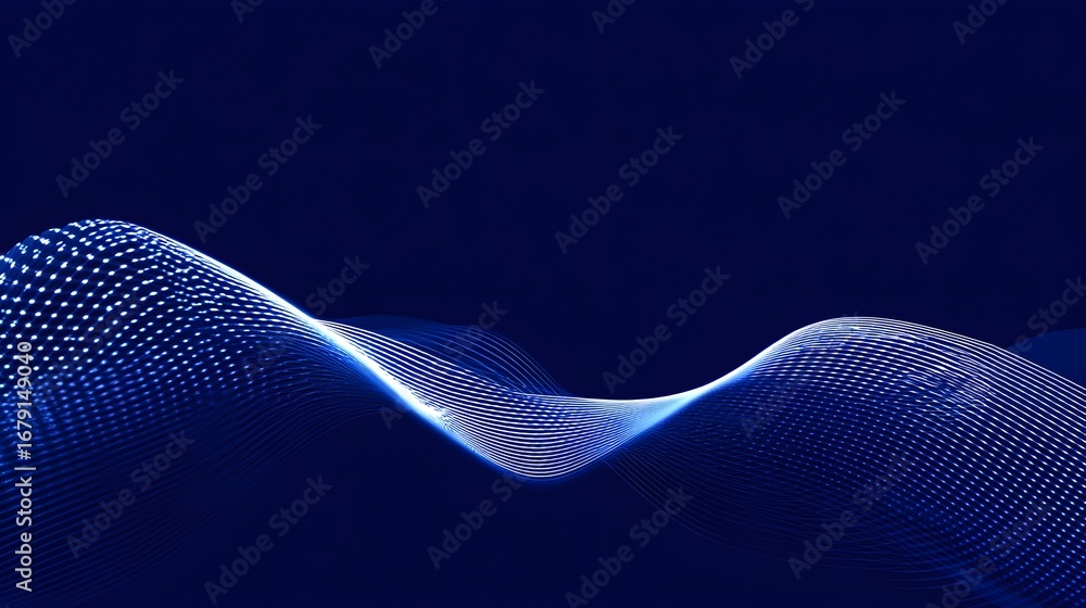 Aufkleber elegant, flowing digital wave pattern with intricate lines and particles against a deep blue backgro
