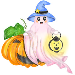 halloween pumpkin and witch