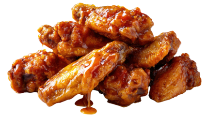 Golden Glazed Chicken Wings: A mouthwatering, close-up shot of perfectly cooked chicken wings glistening with a rich, golden glaze, inviting culinary exploration.