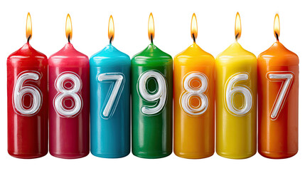 Colorful Candles: A vibrant array of numbered candles with fiery flames dance atop, casting a warm glow as they celebrate a milestone.