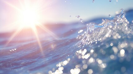 Waves crashing against the shore under a bright sun at midday