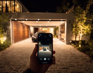 Night photo of a house with car