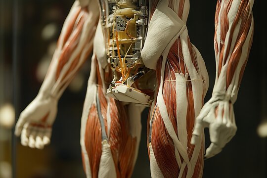 Organic muscle fibers grown around mechanical exoskeletons for enhanced biomechanical motion 