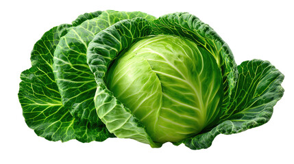 Fototapeta premium Cabbage Head: A close-up captures a vibrant, healthy head of cabbage. The fresh green leaves, tightly wrapped around each other, show off nature's intricate detail.