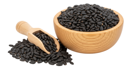 Isolated Black Beluga Lentils with Wood Spoon