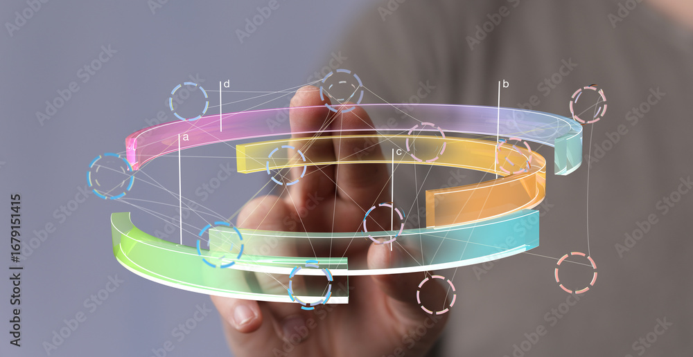 Aufkleber hand interacting with 3d data visualization. modern technology, data analysis, digital transformatio