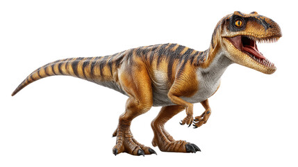 Fototapeta premium Dinosaur's Roar: A realistic depiction of a fierce dinosaur, its mouth agape in a roar, showcasing intricate details of its skin and features in vivid, photorealistic rendering.