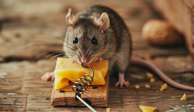 Rat and mousetrap with cheese indoors. Pest control