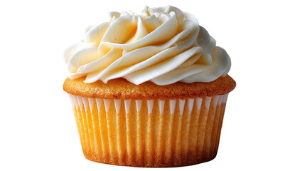 Delicious Cupcake: A close-up shot captures the exquisite detail of a freshly baked cupcake, crowned with swirls of creamy, vanilla frosting. The light evokes indulgence. 
