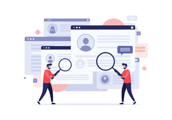 Analyzing user profiles and data through magnifying glasses on digital platforms