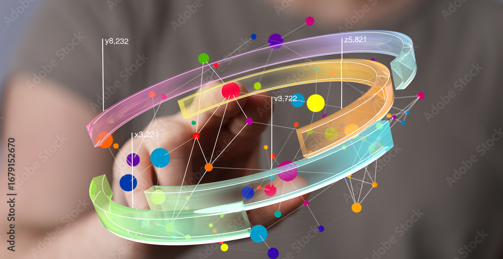 Aufkleber abstract image of a person interacting with a colorful 3d network graph, showcasing data visualizati