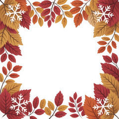 Autumn leaves and snowflakes forming a decorative border isolated on transparent background