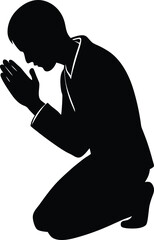 Silhouette of a person praying on a clean white background