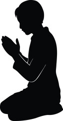 Simple silhouette of a person praying on a clean white background