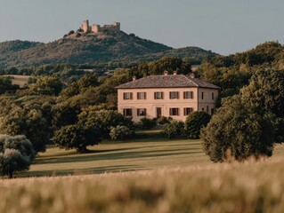 Fototapeta premium Traditional Italian architecture with rustic villas, courtyards and terraces. Mediterranean interiors with stone walls, wooden details and authentic Tuscan design
