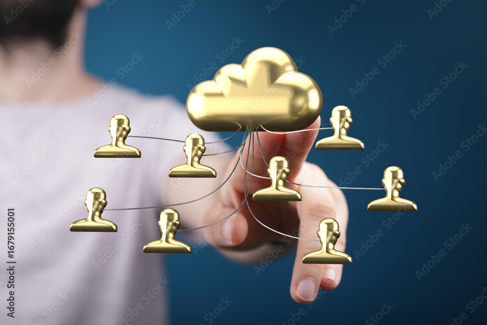 Poster image depicts a golden cloud connected to multiple golden user icons, symbolizing secure cloud-based
