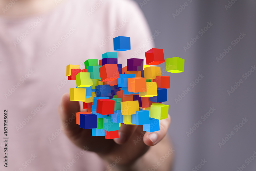 Aufkleber abstract image of colorful blocks symbolizing data, technology, and creative solutions.