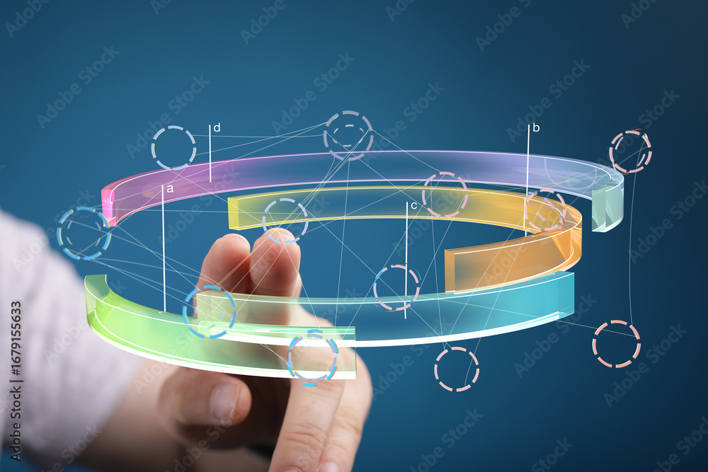 Poster abstract image of a hand interacting with a futuristic data visualization interface. perfect for tec