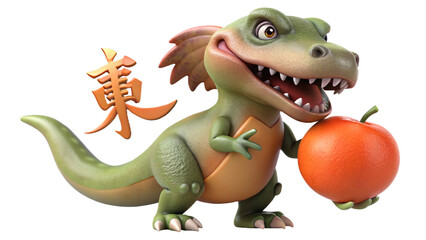 Obraz premium Giganotosaurus on the Chinese theme, isolated on a transparent background PNG, full size, cute cartoon.