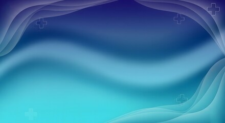 Modern healthcare and science abstract background with flowing wave lines and a subtle plus sign pattern, perfect for medical presentations, research, or technology