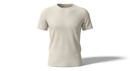 Blank beige crew neck t-shirt mockup front view isolated on white background.