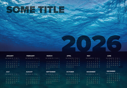 Dark 2026 Horizontal Calendar Template with Photo Place Holder