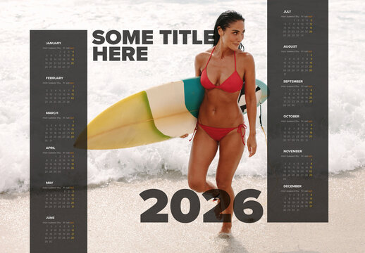 Horizontal 2026 Calendar Layout Design Template with Two Calendar Stripes and Photo placeholder
