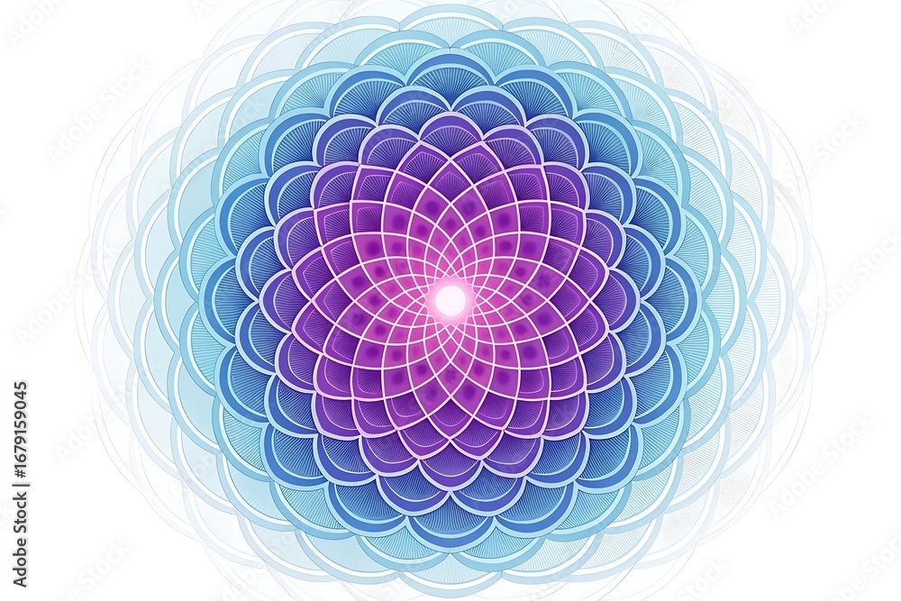 Poster geometric mandala pattern with gradient colors and intricate design symmetrical circular
