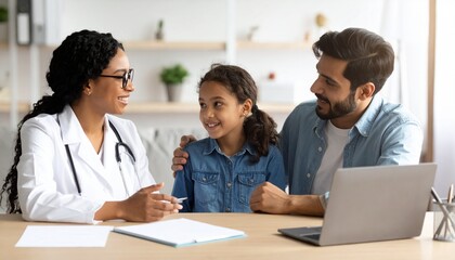 Obraz premium A family discussing health insurance with consultant, planning for medical security.