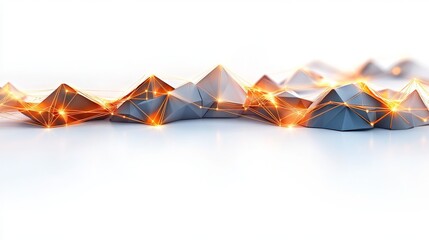 Abstract 3D rendering Gray polygonal shapes with orange glowing lines on white background