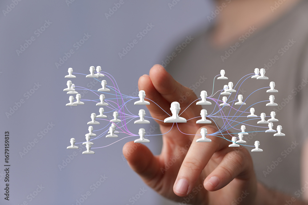 Poster illustrative image of a network connection, showing global communication and teamwork.