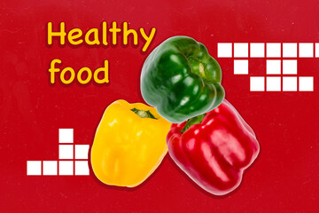 3D collage design composite trend artwork sketch of three pepper vegetable healthy food dieting...
