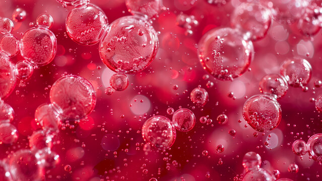 Carbonated red berry drink with raspberry soda bubbles