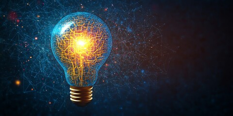 Highresolution artwork of a glowing light bulb shaped from blue and yellow maze patterns