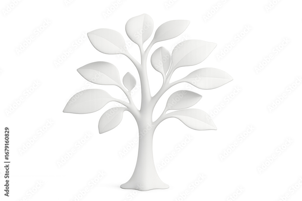 Poster minimalist white 3d tree model rendering, symbolizing eco-friendly design and sustainable growth con