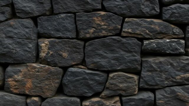 Dark stone wall texture background of rough rock material and solid construction