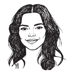 Beautiful Woman Doodle Black and White Illustration Fashion Girl Portrait Line Art Sketch Vector