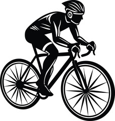 Naklejka premium Dynamic silhouette of a cyclist in full speed motion on a clean white background