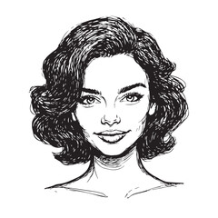 Beautiful Woman Doodle Black and White Illustration Fashion Girl Portrait Line Art Sketch Vector