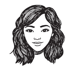 Beautiful Woman Doodle Black and White Illustration Fashion Girl Portrait Line Art Sketch Vector