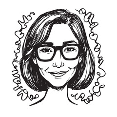 Beautiful Woman Doodle Black and White Illustration Fashion Girl Portrait Line Art Sketch Vector