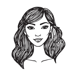 Beautiful Woman Doodle Black and White Illustration Fashion Girl Portrait Line Art Sketch Vector