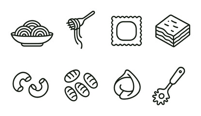 Variety of pasta icons on olive green background