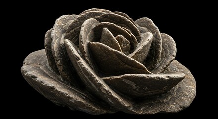 Desert Rose Stone Formation on Black Background.